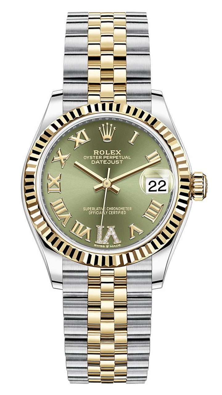 Rolex Lady-Datejust 31mm Two-Tone Yellow Gold Green Roman Diamond Dial