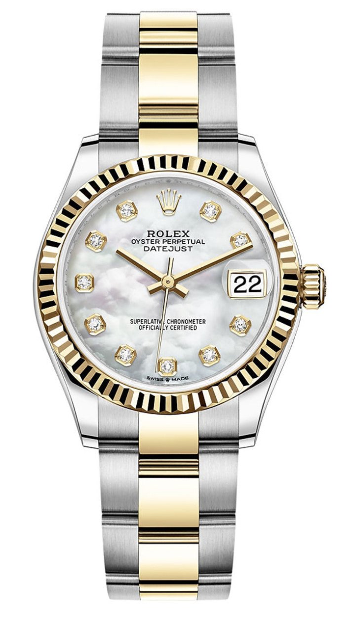 Rolex Lady-Datejust 31mm Two-Tone Yellow Gold Mother of Pearl Diamond Dial Fluted Bezel Oyster Bracelet 278273 – New 2025
