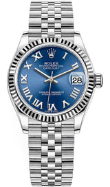 Rolex Lady Datejust 31mm Blue Roman Dial Fluted Jubilee - 278274 - New 2024