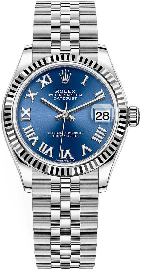 Rolex Datejust Womens 31mm Blue Roman Dial Fluted Jubilee - 278274 - New 2023