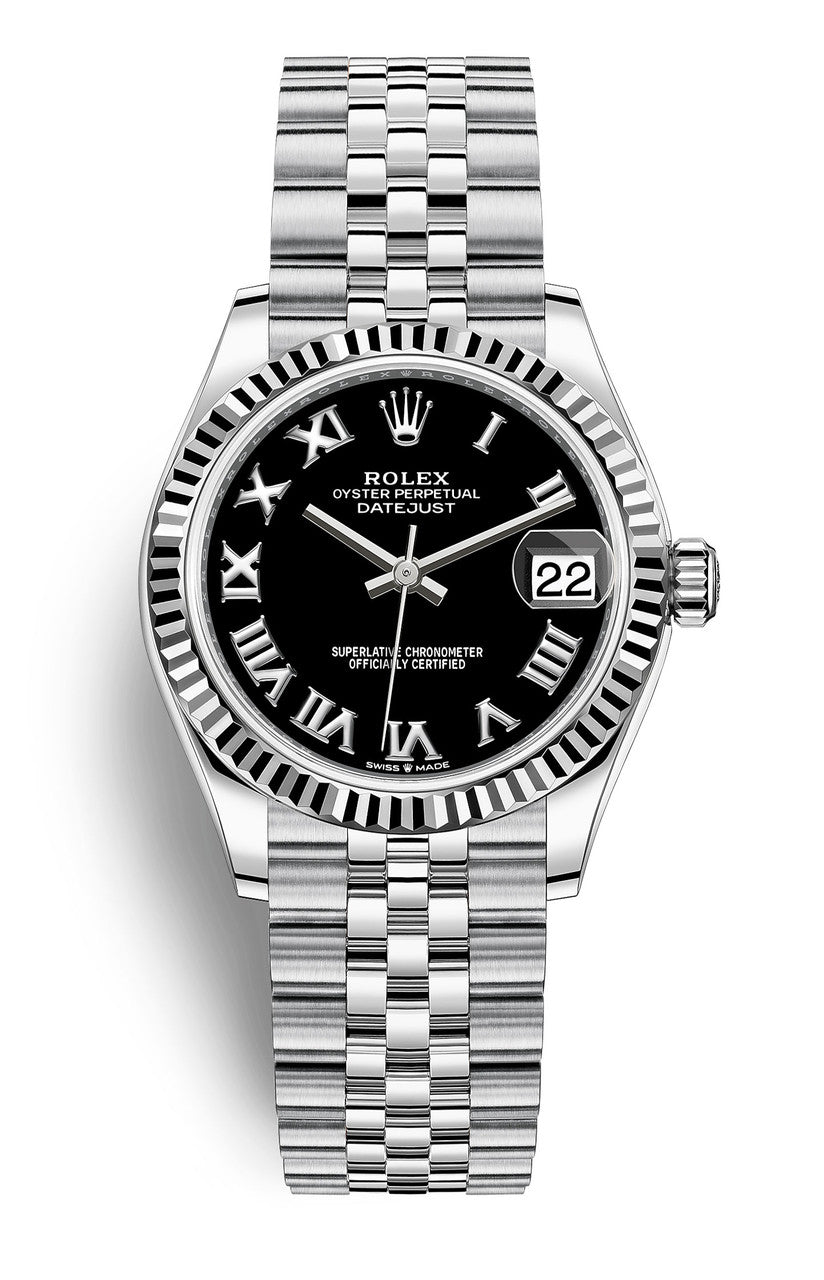 Rolex Lady Datejust 31mm Black Roman Dial Fluted Bezel Jubilee Bracelet 278274 – New 2025