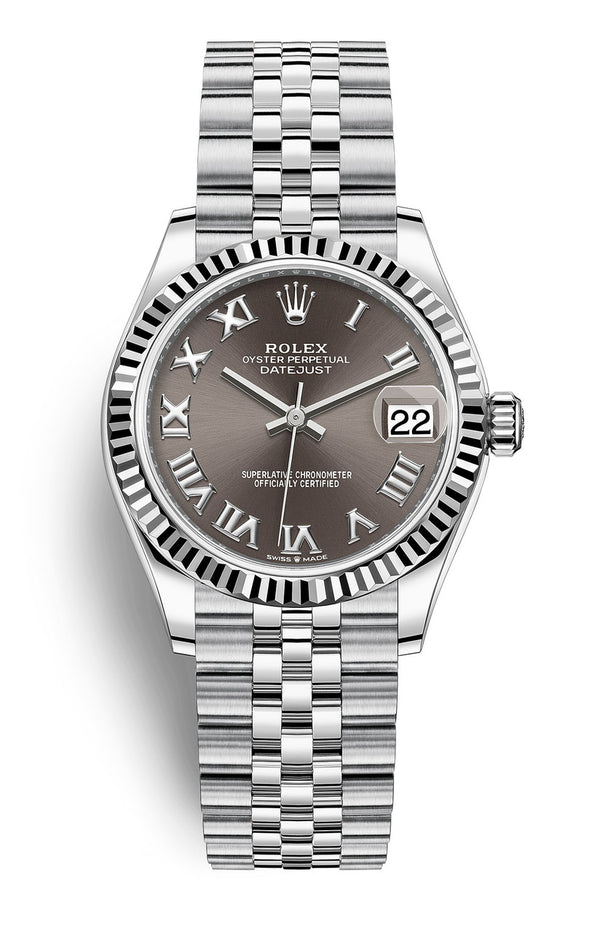 Rolex Lady Datejust 31mm Grey Roman Dial Fluted Jubilee - 278274 - Brand New 2024