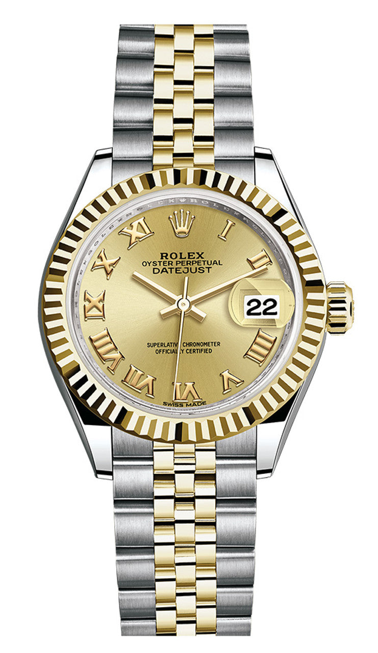 Rolex Lady Datejust 28mm Champagne Roman Dial Two-Tone Jubilee - 279173 - Brand New 2024