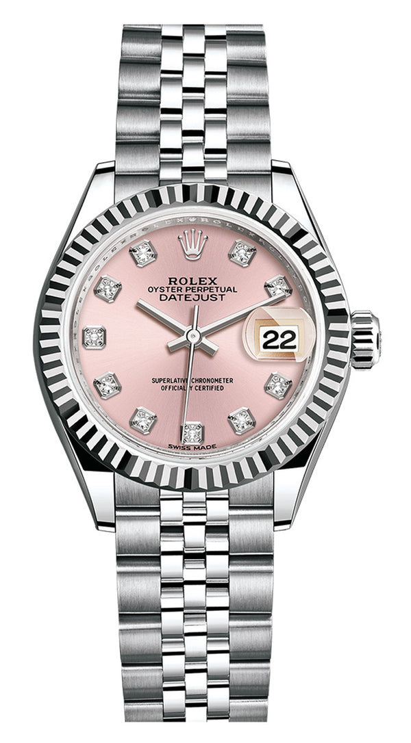 Rolex Lady Datejust 28mm Pink Diamond Dial Jubilee - 279174 - Brand New 2024