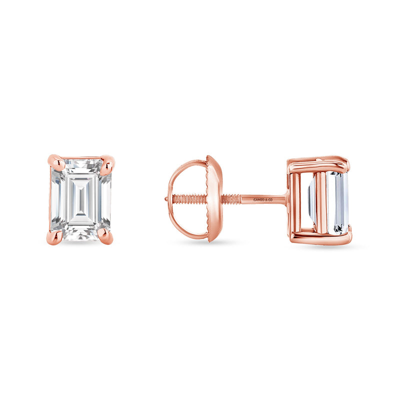 Emerald Cut Lab Grown Diamond Earrings - 4 Prong Screw Back Setting