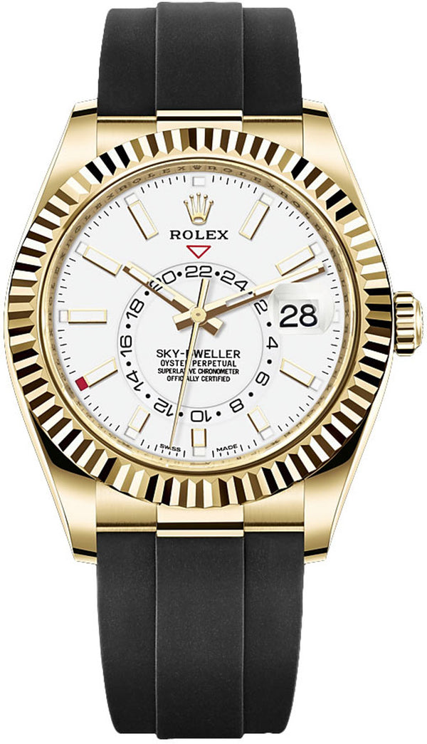 Rolex Sky-Dweller 42mm Yellow Gold White Dial Oysterflex - 336238 - Brand New 2024