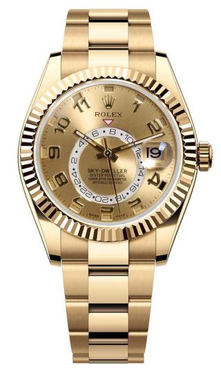 Rolex Sky-Dweller Yellow Gold 42mm Champagne Arabic Dial - 326938