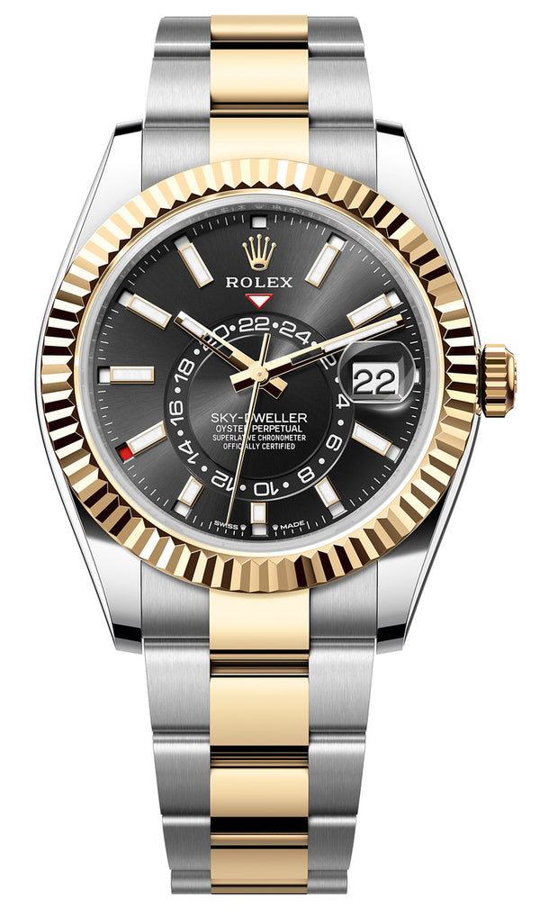 Rolex Sky-Dweller 42mm Two-Tone Yellow Gold Black Dial Oyster - 336933 - Brand New 2024