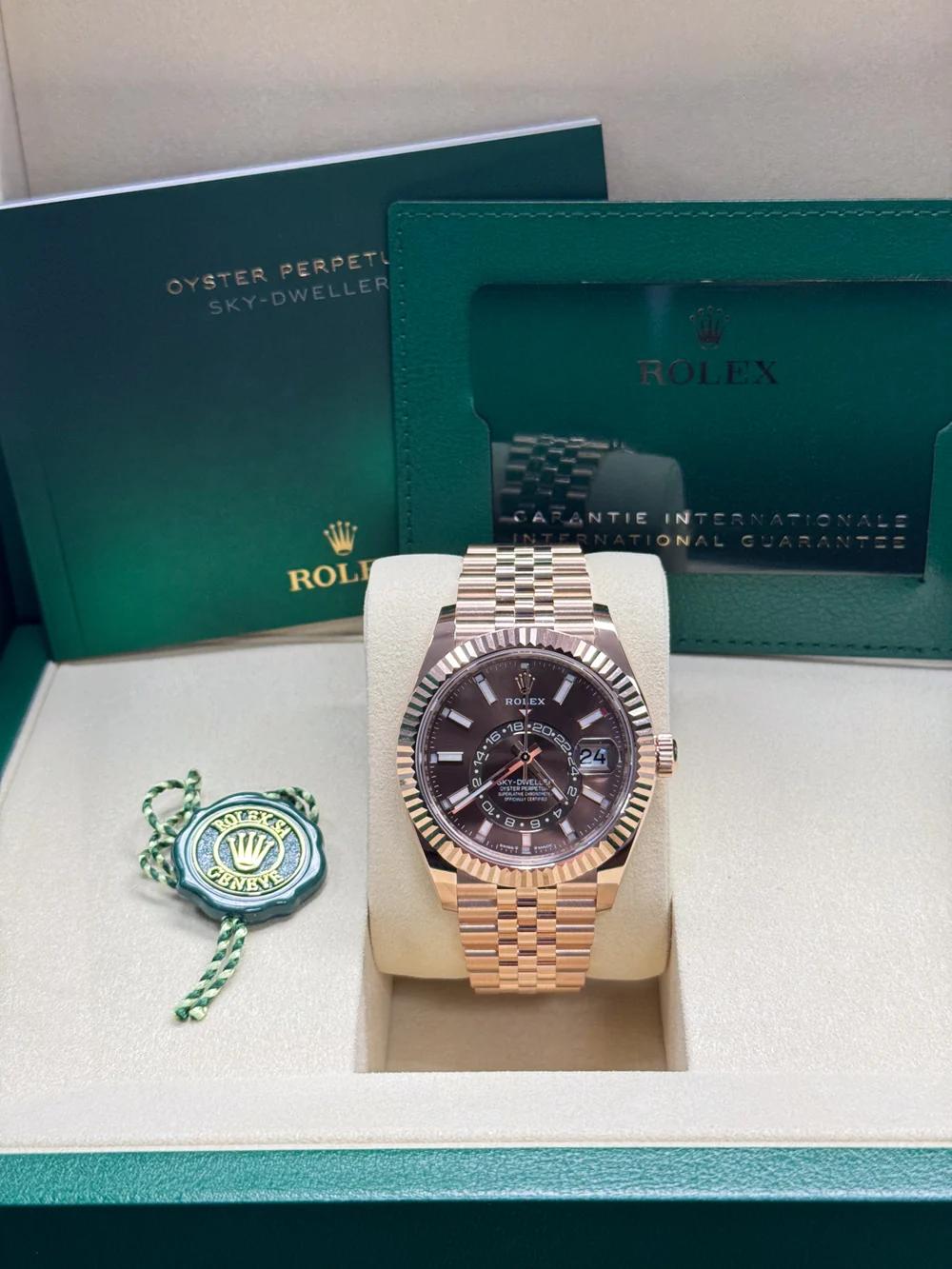 Rolex Sky-Dweller 42mm Rose Gold Chocolate Dial Jubilee Bracelet 336935