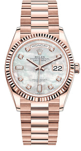 Rolex President Day Date Rose Gold Mother of Pearl Diamond Dial 36mm - 128235 - New 2023