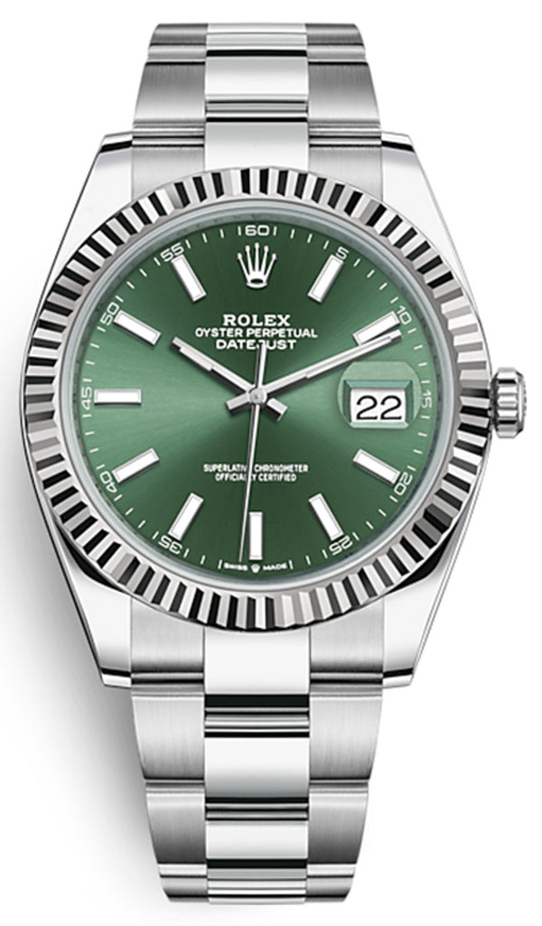 Rolex Datejust 41mm Fluted Bezel Green Index Dial Oyster - 126334 - Brand New 2024