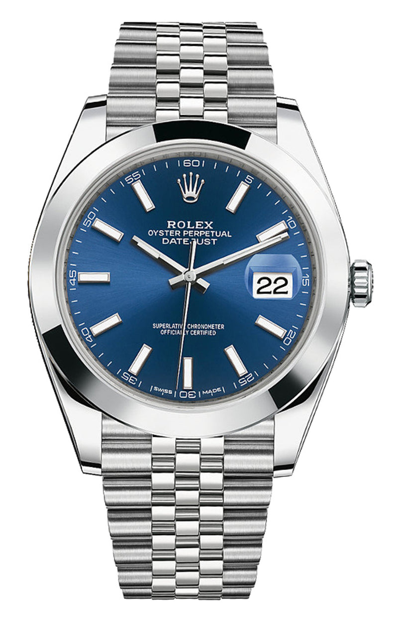 Rolex Datejust Stainless Steel Jubilee 41mm Smooth Bezel Blue Index Dial- 126300 - New 2023