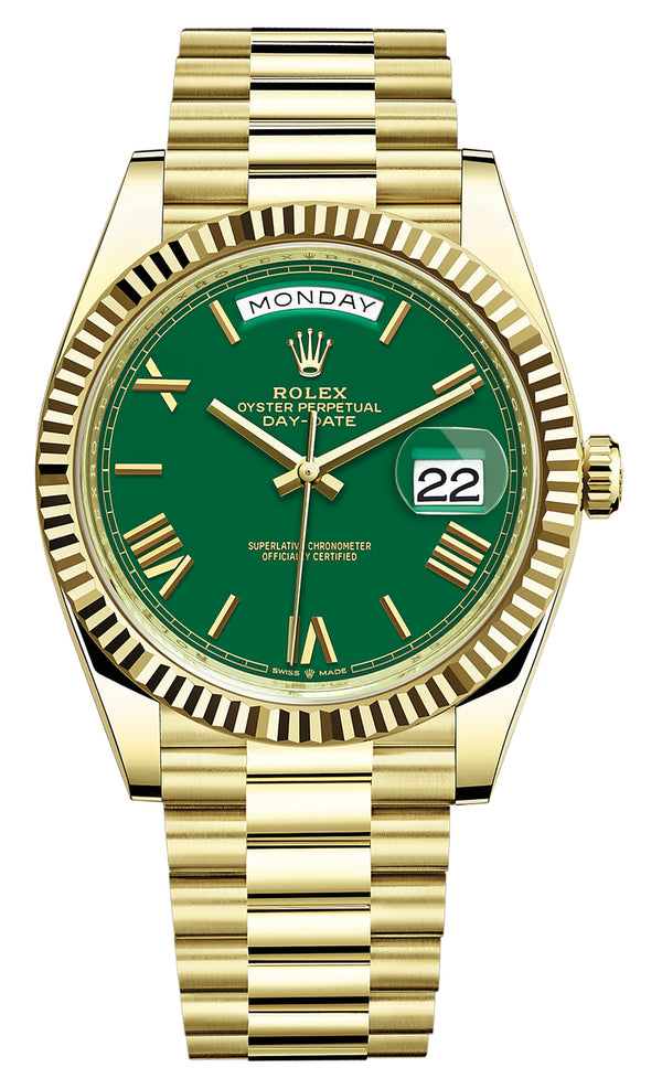 Rolex Day-Date "President" 40mm Yellow Gold Green Roman Dial - 228238 - Brand New 2023