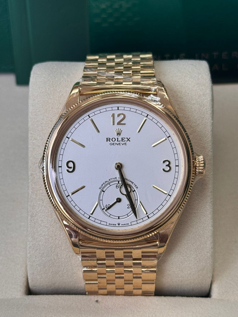 Rolex 1908 Yellow Gold White Dial Settimo Bracelet - 52508 - New 2025