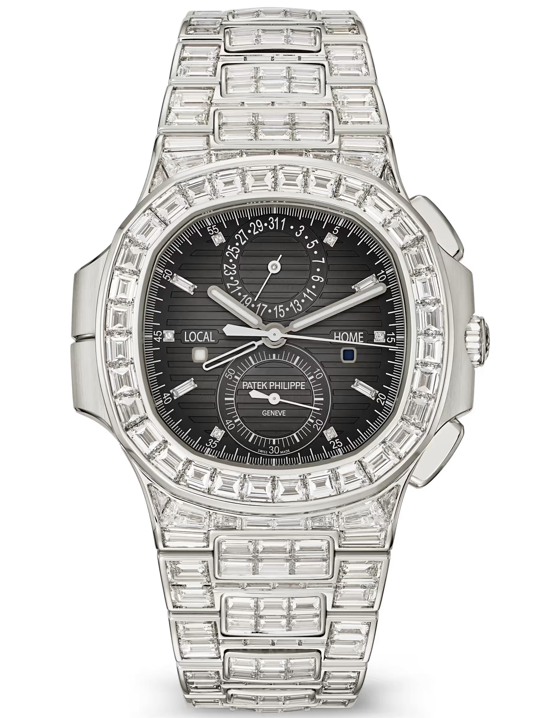 Patek Philippe Nautilus Chronograph Travel Time 40.5mm White Gold Diamond Set