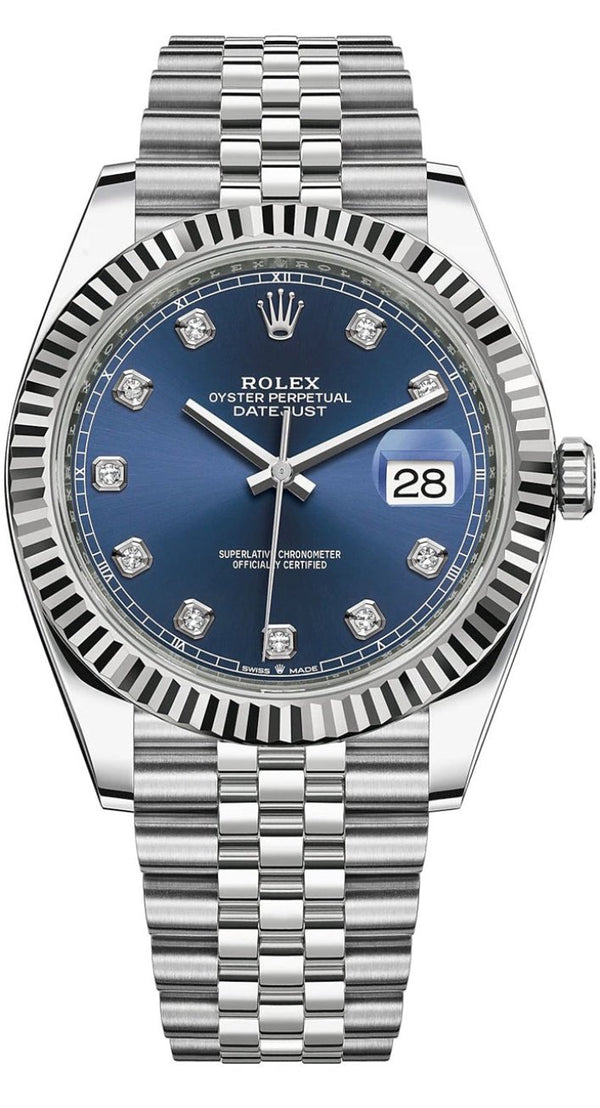 Rolex Datejust 41mm Fluted Bezel Blue Diamond Dial Jubilee - 126334 - New 2025