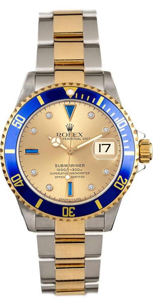 Rolex Submariner Factory Champagne Diamond Serti - 16613