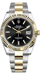 Rolex Datejust 41mm Two-Tone Yellow Gold Fluted Bezel Black Index Dial - 126333 - New 2024