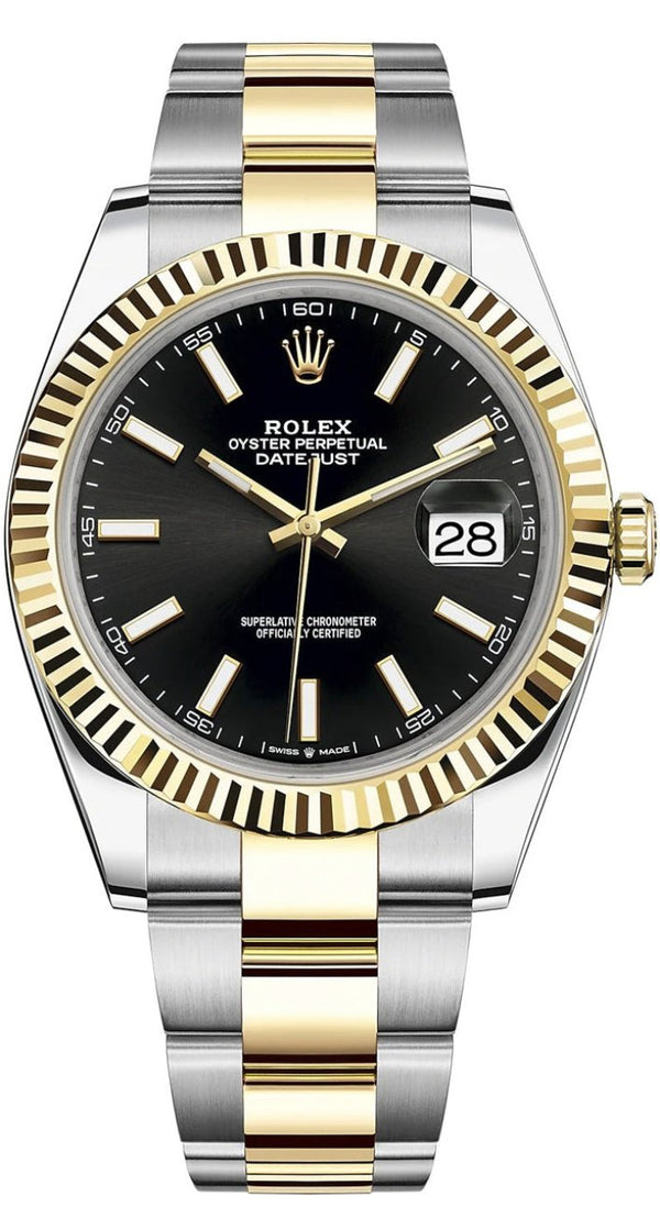 Rolex Datejust 41mm Two-Tone Yellow Gold Fluted Bezel Black Index Dial - 126333 - New 2025