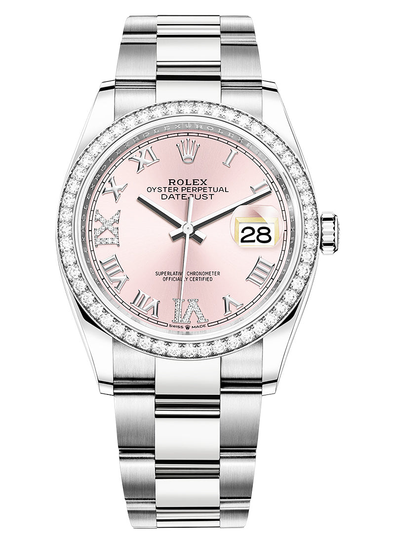 Rolex Datejust 36mm Diamond Bezel Pink Roman Diamond Dial Jubilee - 126284RBR - Brand New 2024
