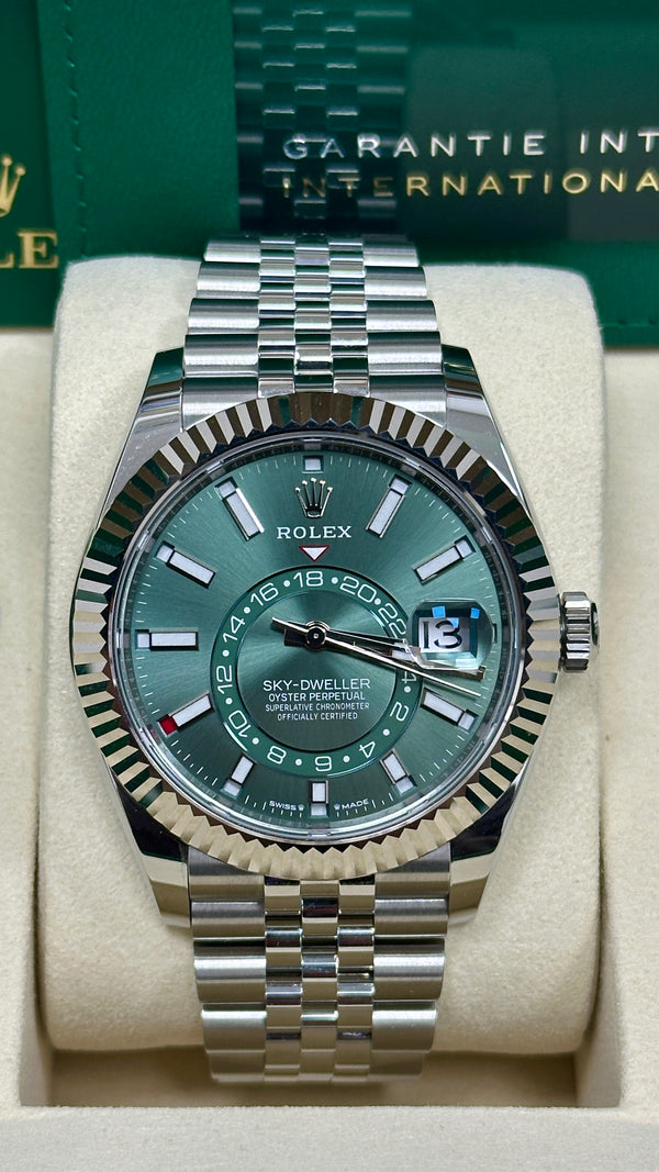 Sky-Dweller 336934 Green Dial with White Gold Fluted Bezel – 2025