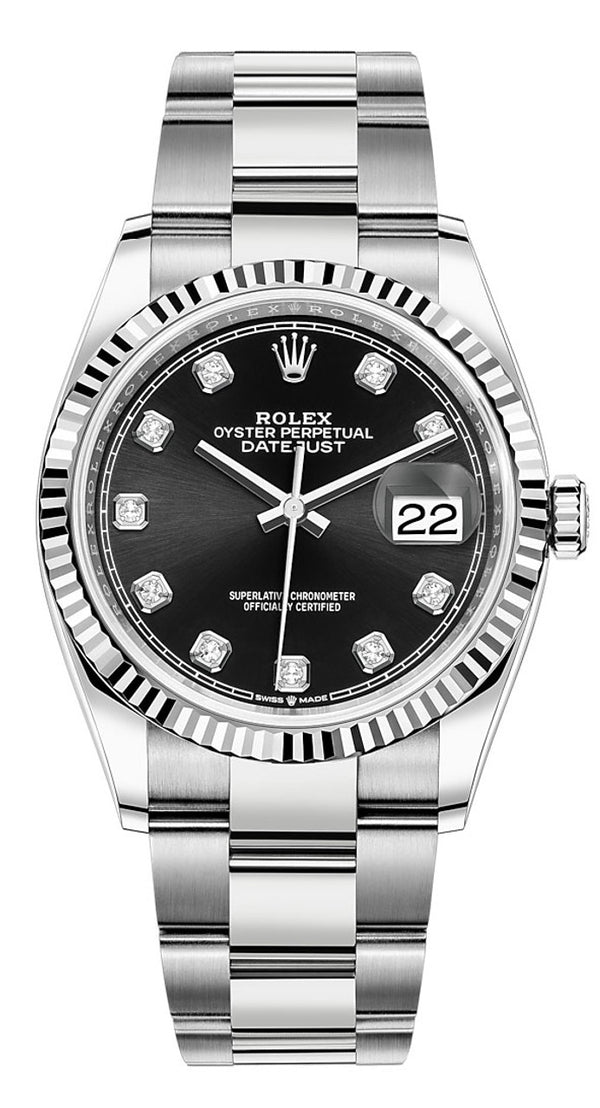 Rolex Oyster Perpetual Datejust Fluted Bezel 36mm 126234 Black Diamond Dial Oyster - New 2023