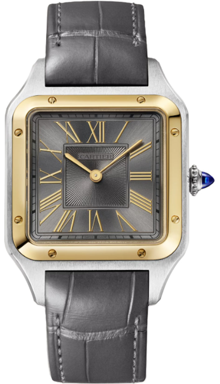 Cartier Santos-Dumont Large 18K Yellow Gold Gray Satin-Brushed Dial - W2SA0036