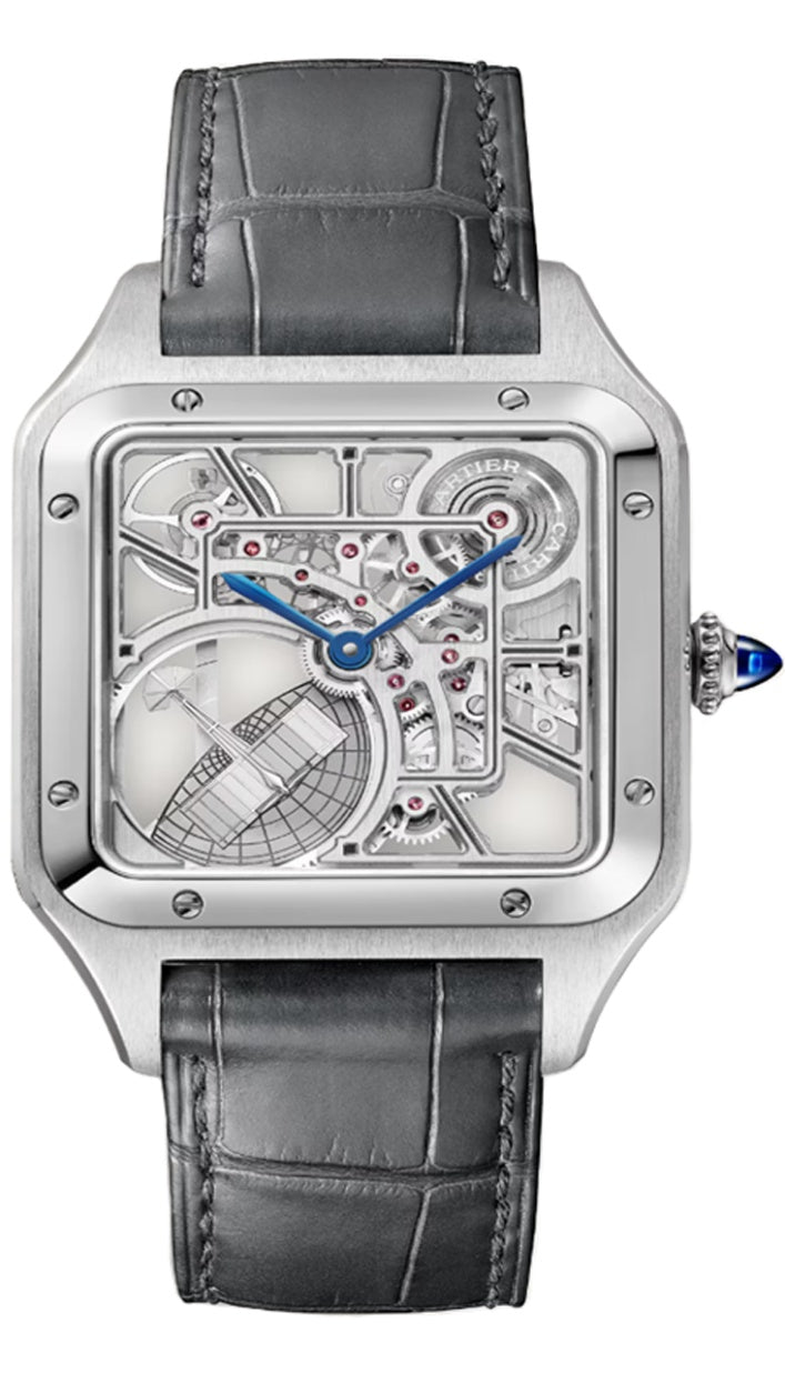 Cartier Santos-Dumont Large Steel Gray Skeleton Dial with Micro-Rotor