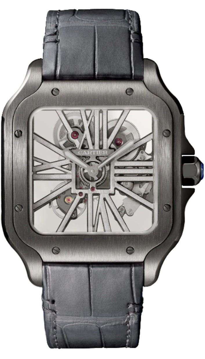 Cartier Santos Large Black ADLC Steel Luminescent Skeleton Dial - WHSA0009