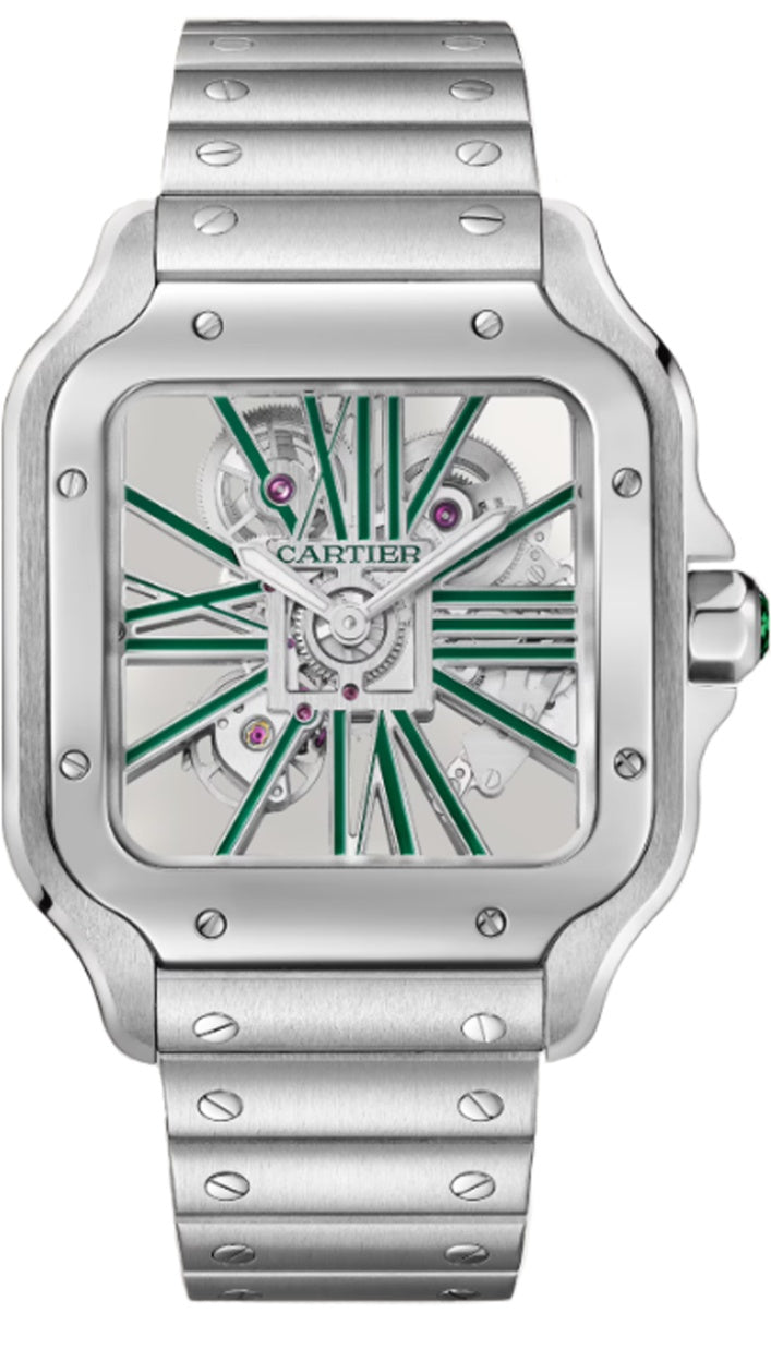 Cartier Santos Large Steel Green Skeleton Dial - WHSA0028 - New 2026