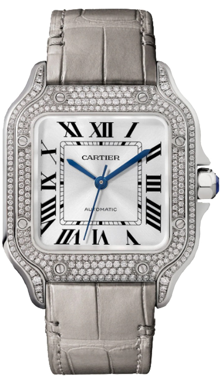 Cartier Santos Medium White Gold Diamond Bezel White Dial - WJSA0014 - New 2026