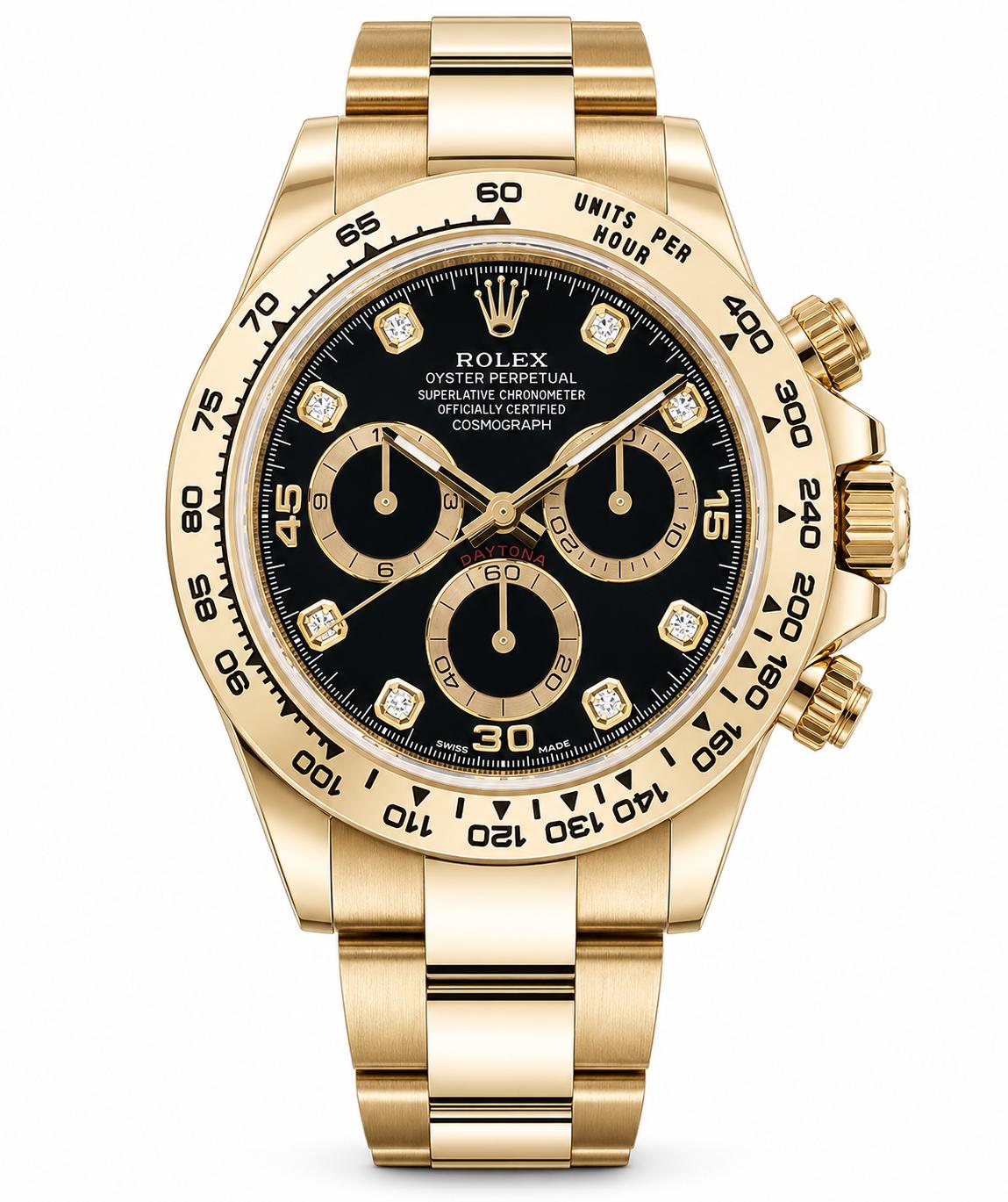 Rolex Daytona Yellow Gold 40mm Black Diamond Dial Oyster Bracelet 116508