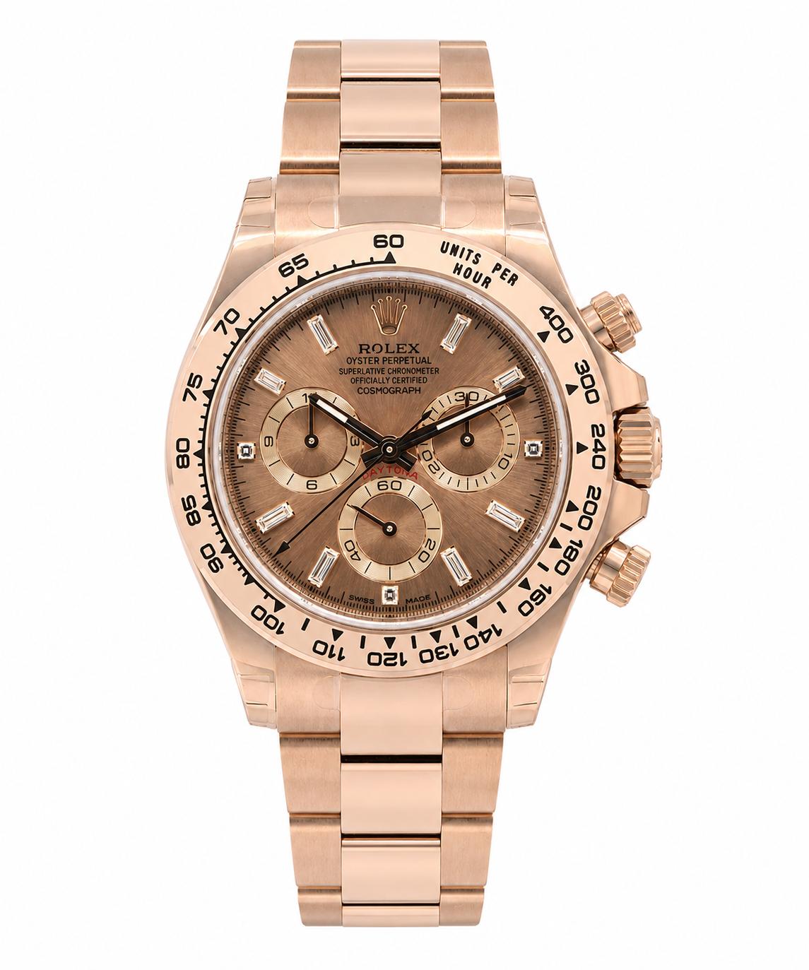 Rolex Daytona Rose Gold Diamond Baguette Dial Oyster Bracelet 116505