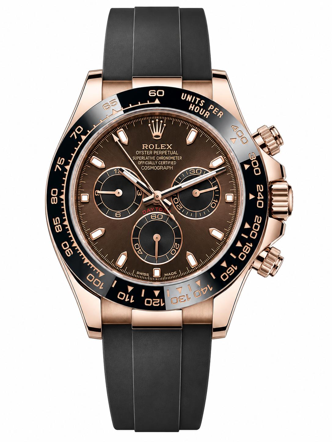 Rolex Daytona Rose Gold Chocolate Index Dial Oysterflex Rubber Bracelet 116515LN
