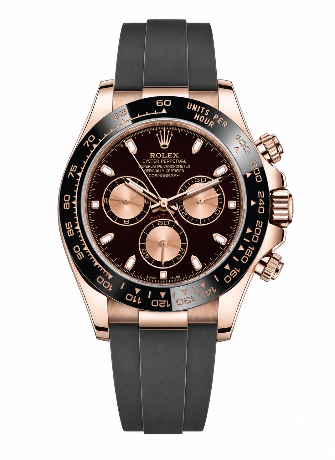 Rolex Daytona Rose Gold Black Dial Oysterflex Rubber Bracelet 116515LN