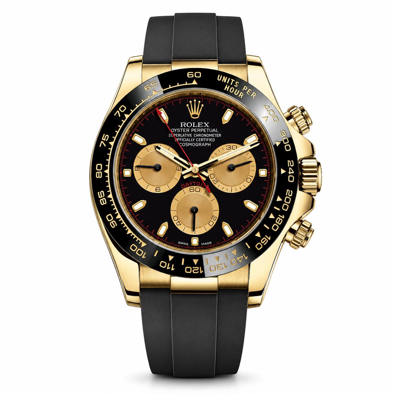 Rolex Daytona Yellow Gold Black "Paul Newman" Dial Oysterflex Rubber 116518LN