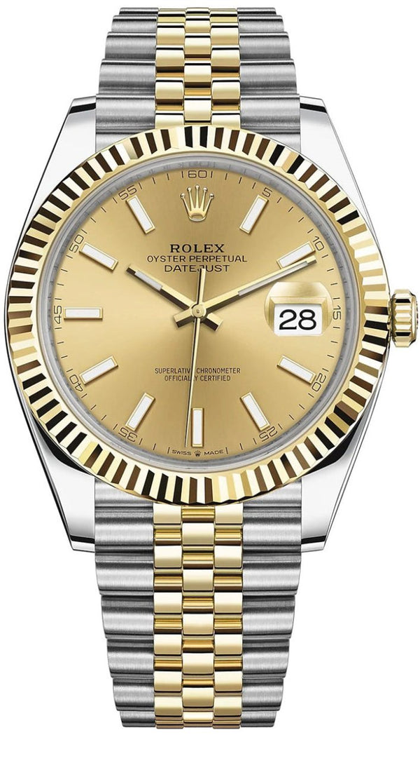 Rolex Datejust 41mm Two-Tone Yellow Gold Fluted Bezel Champagne Index Dial Jubilee - 126333 - New 2024