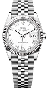 Rolex Datejust 36mm Fluted Bezel White Roman Dial Jubilee - 126234 - New 2024