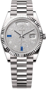 Rolex Day-Date "President" 40mm White Gold Pave Diamond Sapphire Dial - 228239 - Brand New 2024