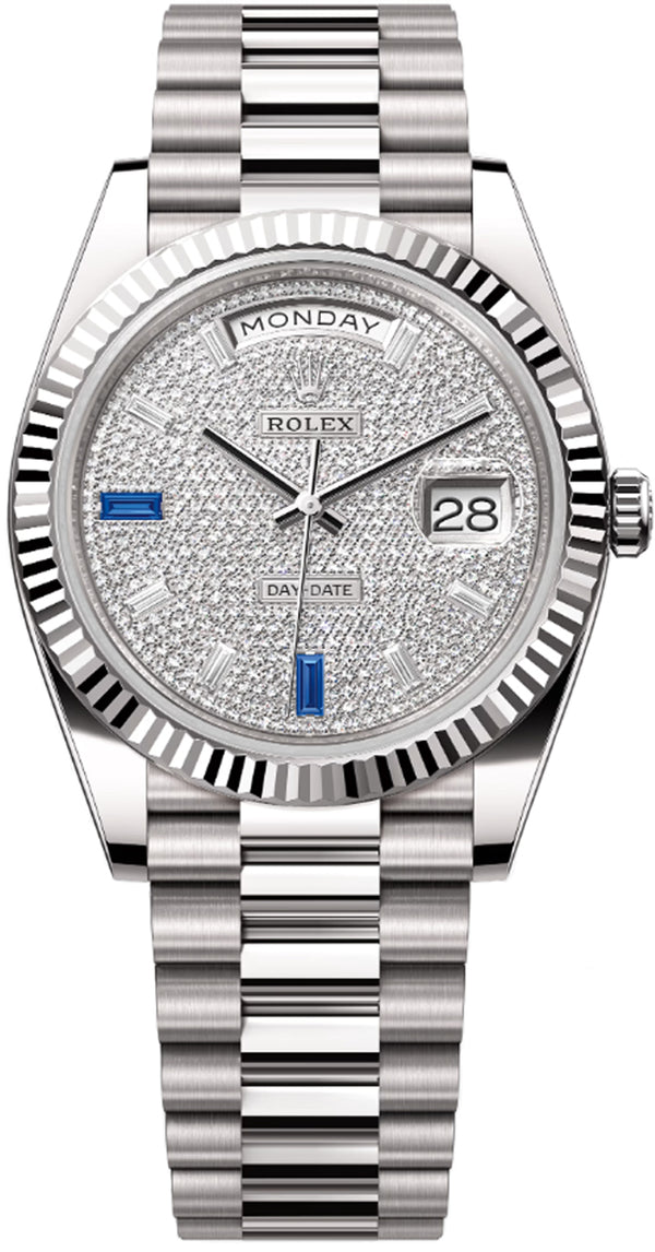 Rolex Day-Date "President" 40mm White Pave Diamond Sapphire Dial - 228236 - Brand New 2024