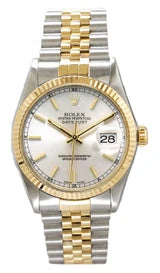 Rolex Datejust 36mm Two-Tone Yellow Gold Fluted Bezel Siver Index Dial Jubilee - 16233