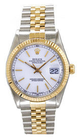Rolex Datejust 36mm Two-Tone Yellow Gold Fluted Bezel White Index Dial Jubilee - 16233