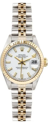 Rolex Datejust 26mm Two-Tone Yellow Gold Fluted Bezel White Factory Index Dial Jubilee - 69173