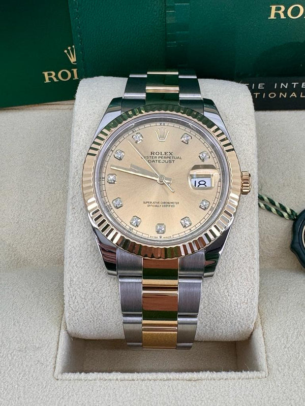 Rolex Datejust 41mm Two-Tone Yellow Gold Fluted Bezel Champagne Diamond Dial Oyster - 126333 - New 2025