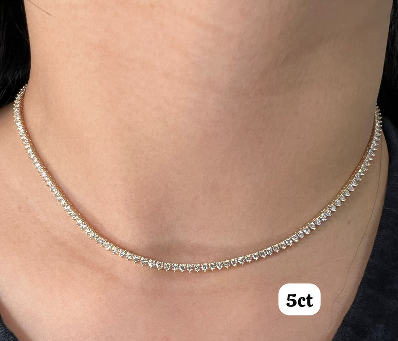 Lab Grown Diamond Tennis Necklace Three Prong Setting – Gamzo Co