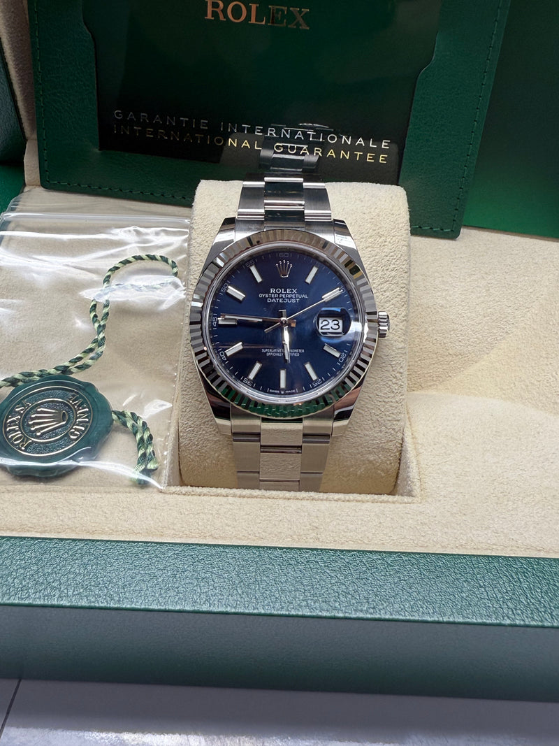 Rolex Datejust 41mm Fluted Bezel Blue Index Dial Oyster - 126334 - New 2025