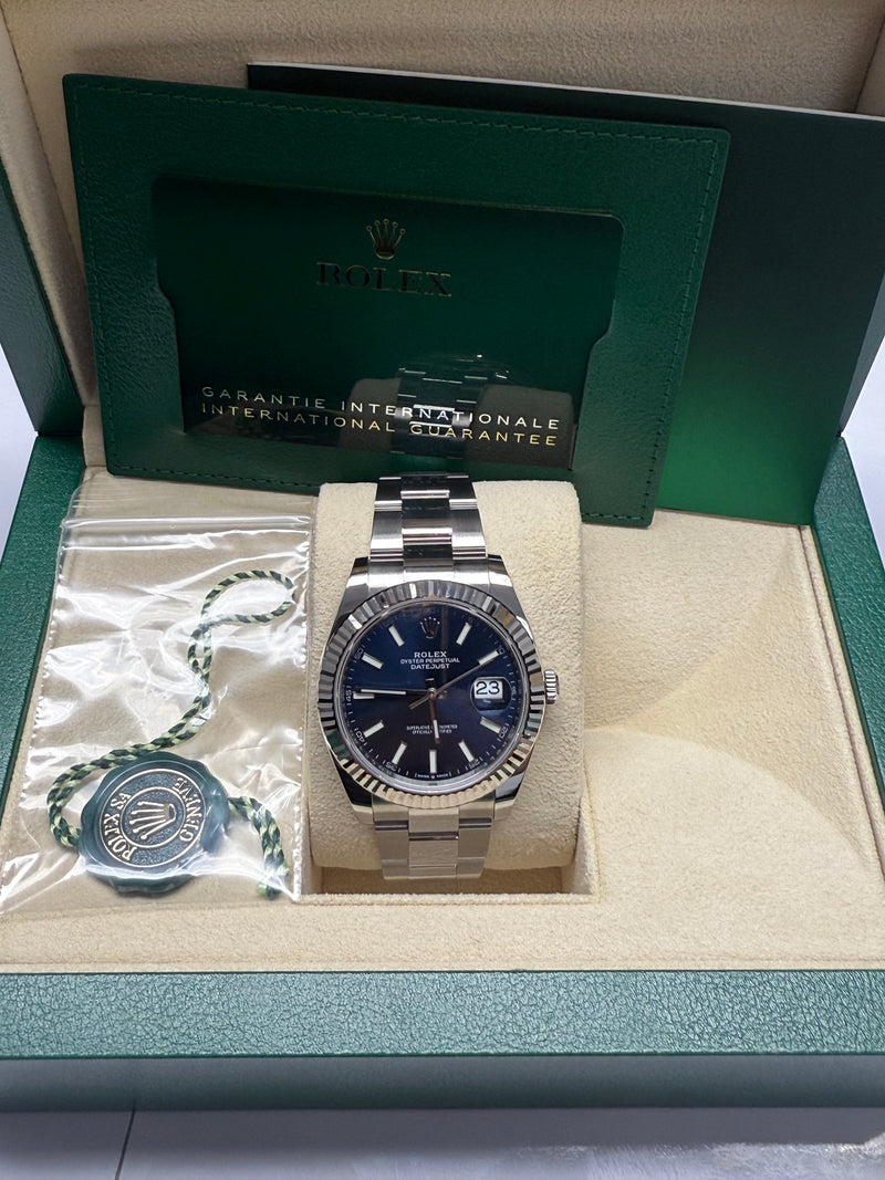 Rolex Datejust 41mm Fluted Bezel Blue Index Dial Oyster - 126334 - New 2025