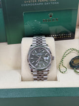 Rolex Datejust 36mm Fluted Bezel Green Palm Index Dial Jubilee - 126234 - New 2024