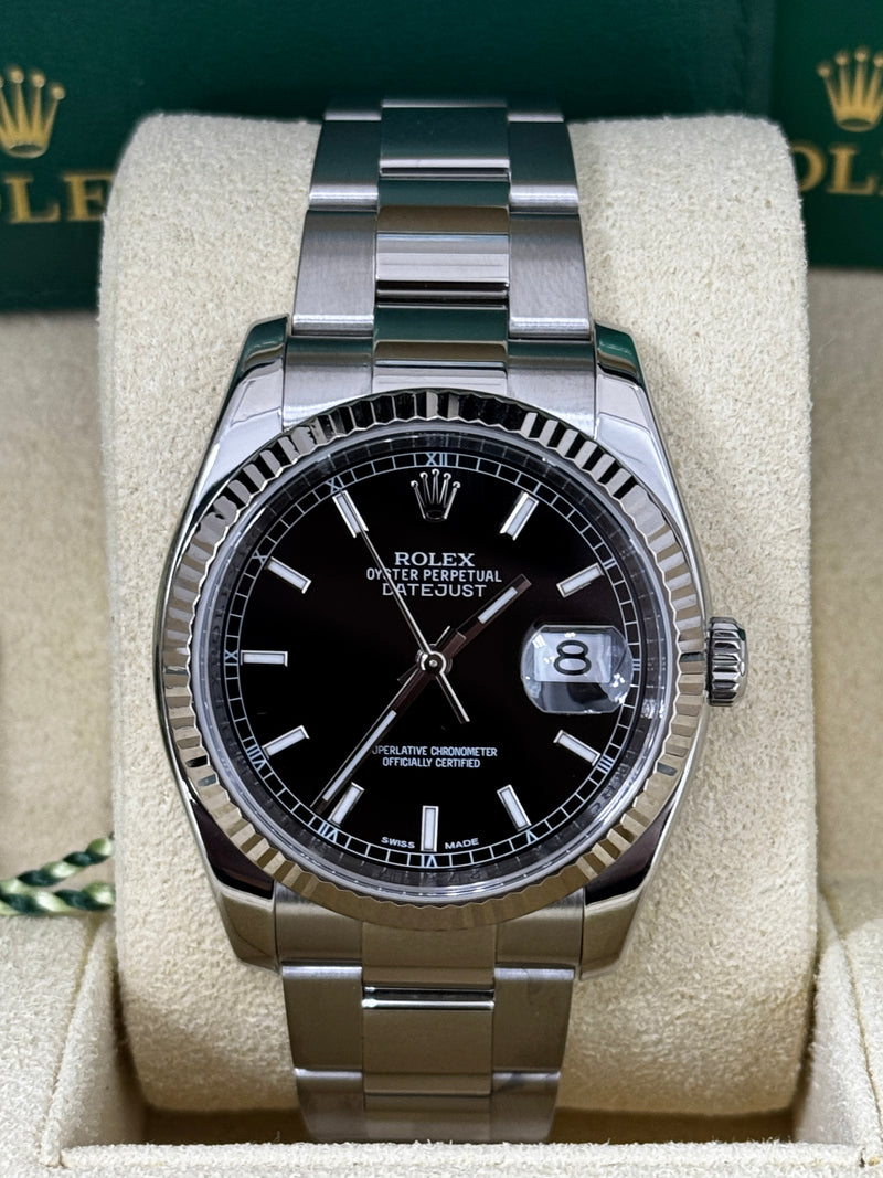 Rolex Datejust 36mm Fluted Bezel Black Index Dial Oyster - 126234 - New 2024