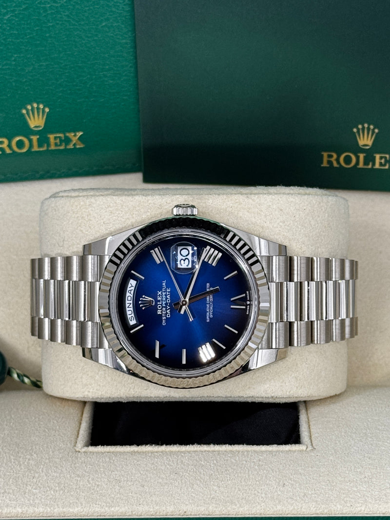 Rolex Day-Date "President" 40mm White Gold Blue Roman Ombre Dial - 228239 - New 2024